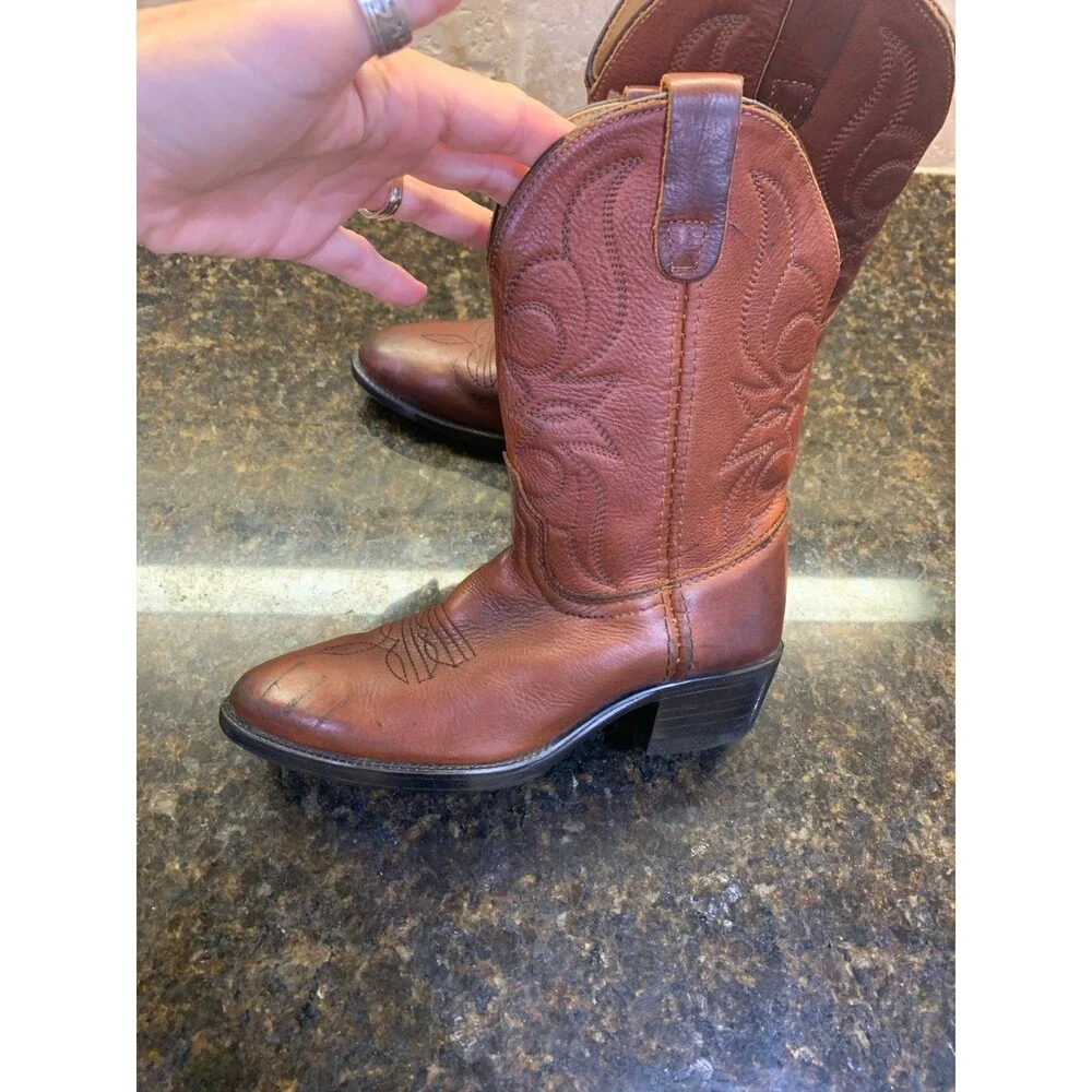 Dan Post Unisex Kids Brown Leather Boots Size 4 1/2 GUC